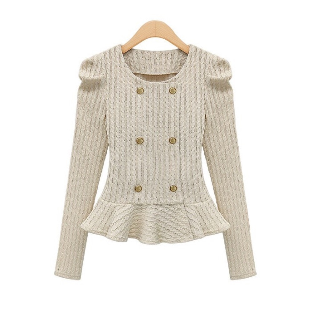 Ivory Double Breasted Jacquard Weave Peplum Jacket